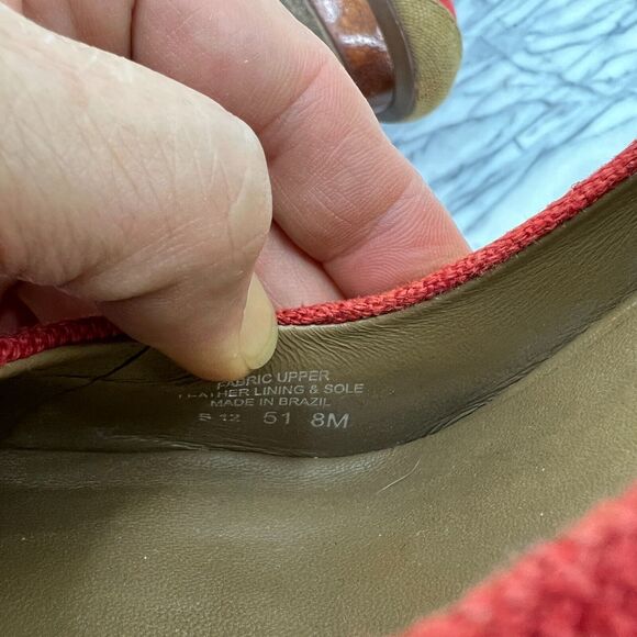 Tory Burch Joelle Platform Pump Womens 8 Linen Patchwork Wood Heel Round Toe - Picture 9 of 11